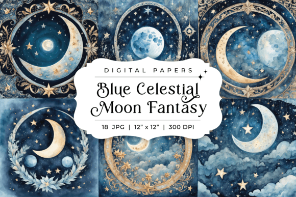 Blue Celestial Moon Fantasy Backgrounds for Dreamy Designs
