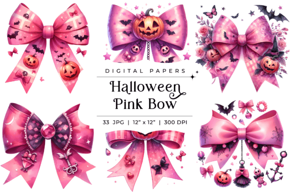 Cute Halloween Pink Bow Backgrounds: A Sweetly Spooky Design Asset