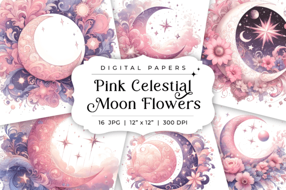 Enchanting Pink Celestial Moon Flowers Backgrounds for Creatives