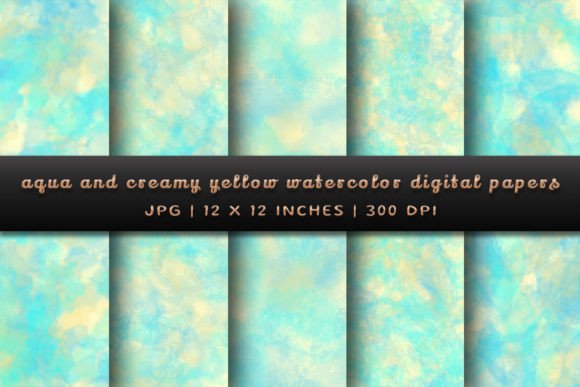 Infuse Projects with Soft Serenity: Aqua and Creamy Yellow Watercolor Digital Papers