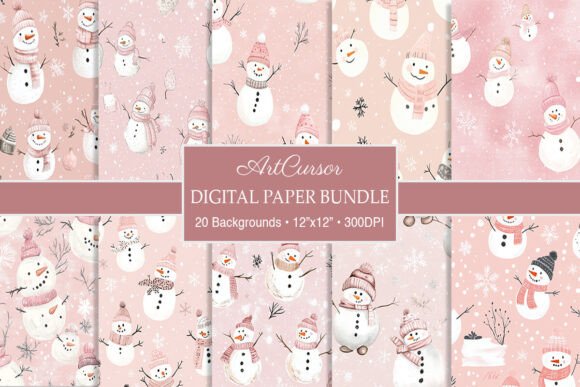 Seamless Pink Winter Snowman Backgrounds for Modern Crafts